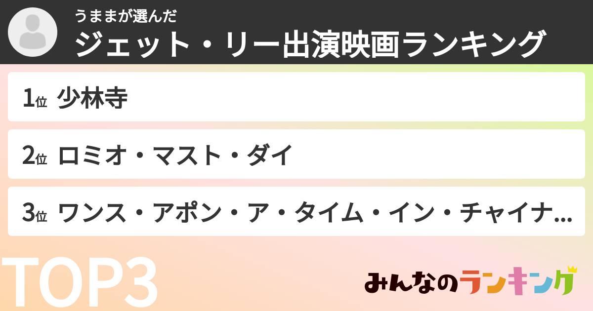 うままさんの「ジェット・リー出演映画ランキング」