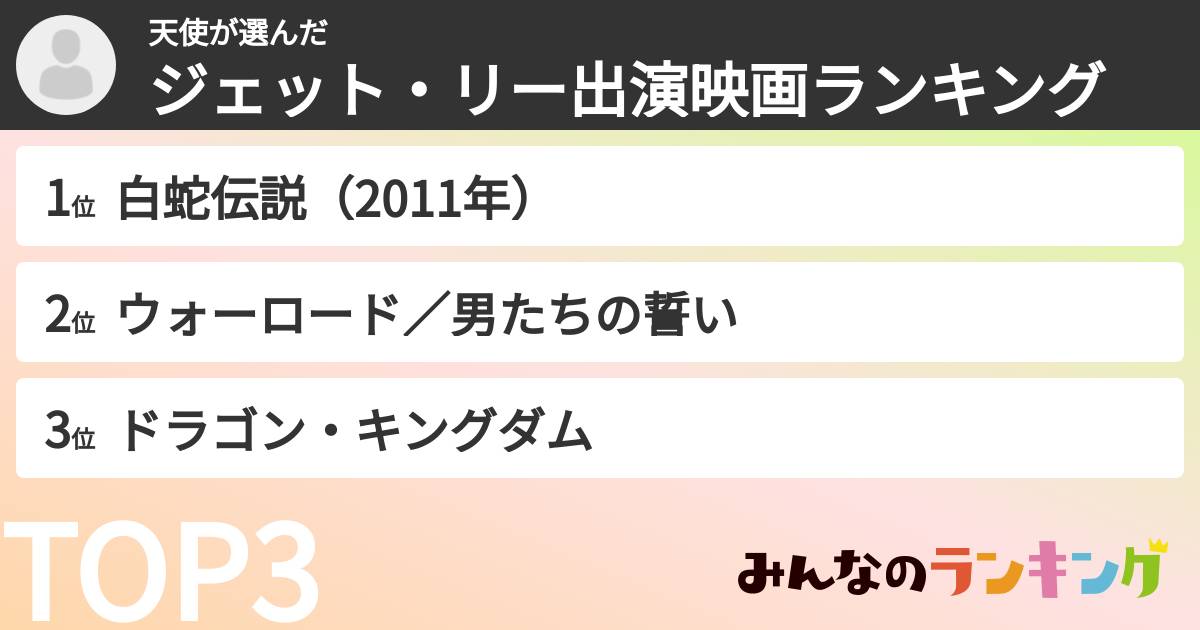 天使さんの「ジェット・リー出演映画ランキング」