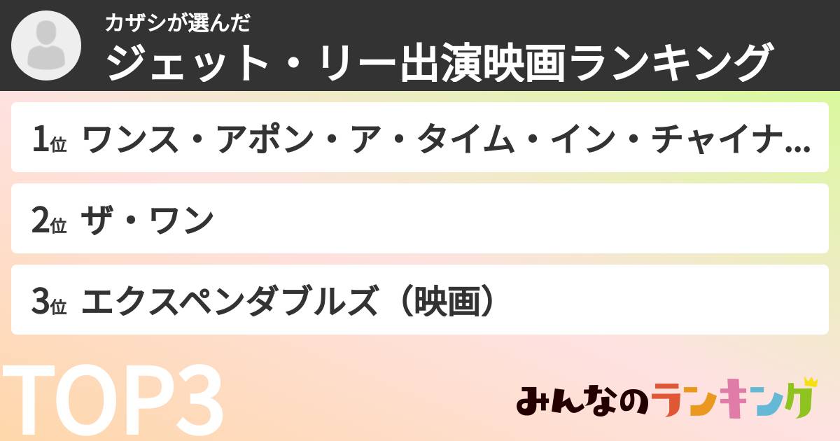 カザシさんの「ジェット・リー出演映画ランキング」