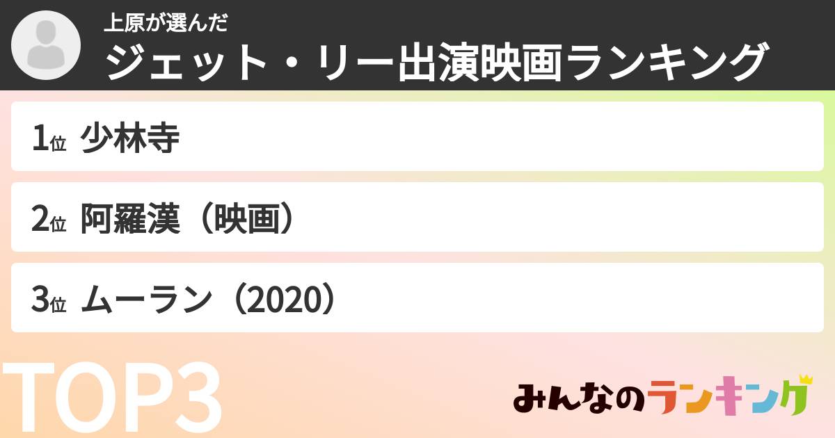 上原さんの「ジェット・リー出演映画ランキング」