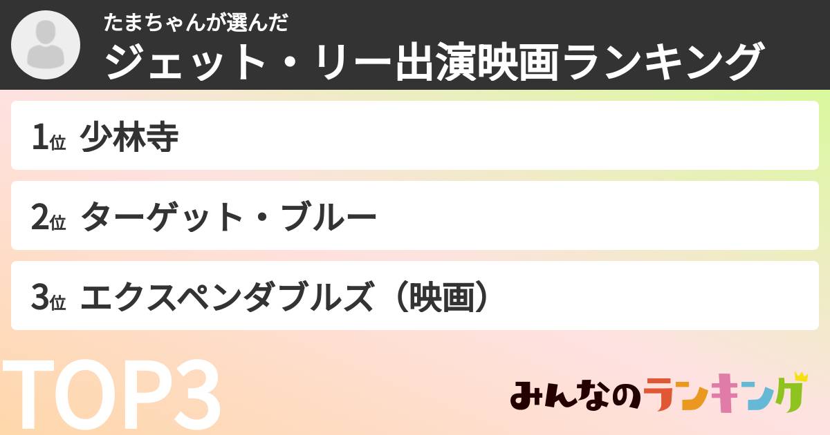 たまちゃんさんの「ジェット・リー出演映画ランキング」