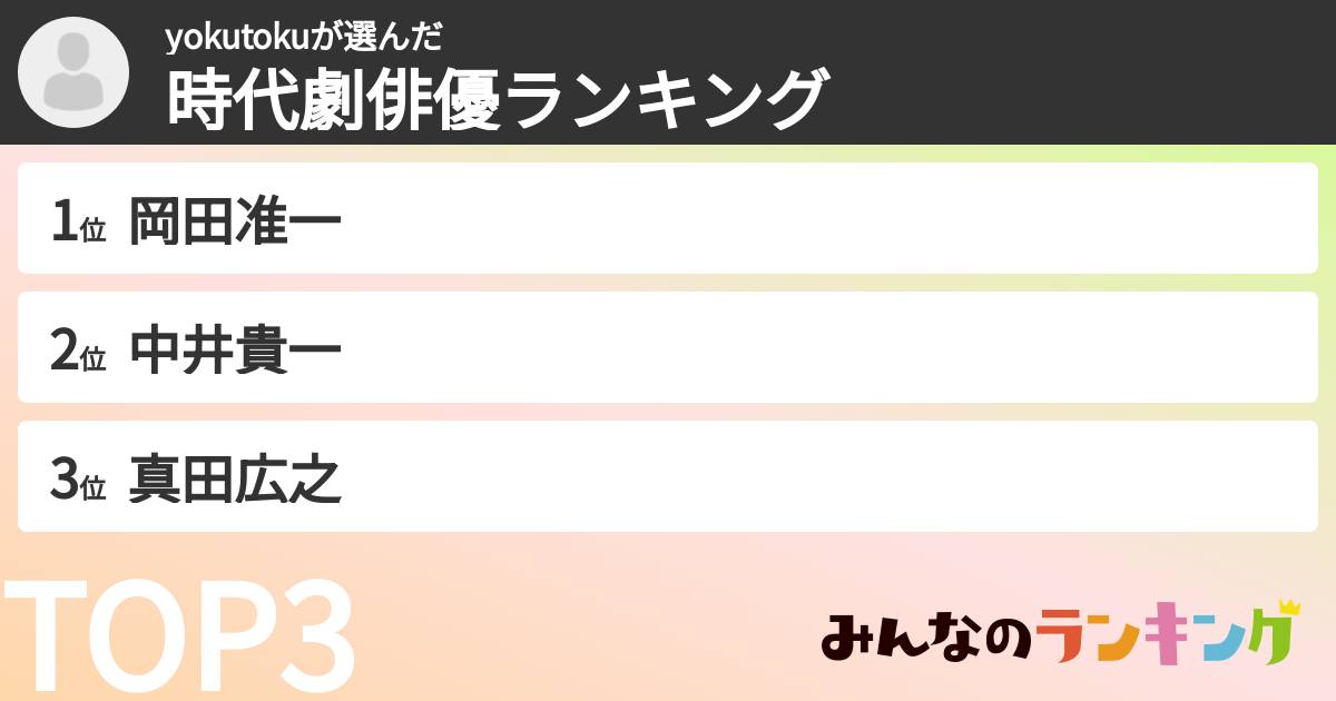 yokutokuさんの「時代劇俳優ランキング」