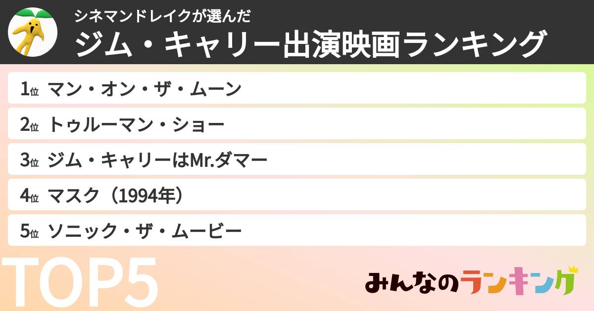 シネマンドレイクさんの「ジム・キャリー出演映画ランキング」
