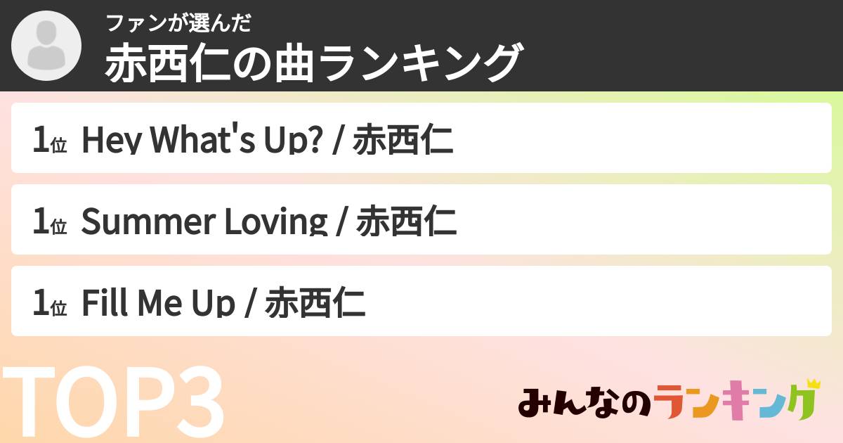 ファンさんの「赤西仁の曲ランキング」