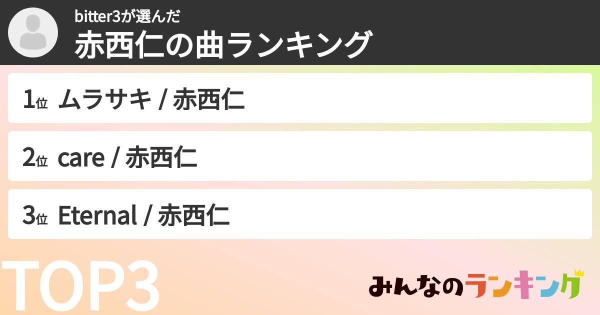 bitter3さんの「赤西仁の曲ランキング」