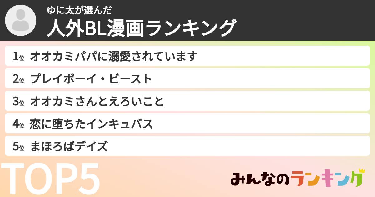 ゆに太さんの「人外BL漫画ランキング」