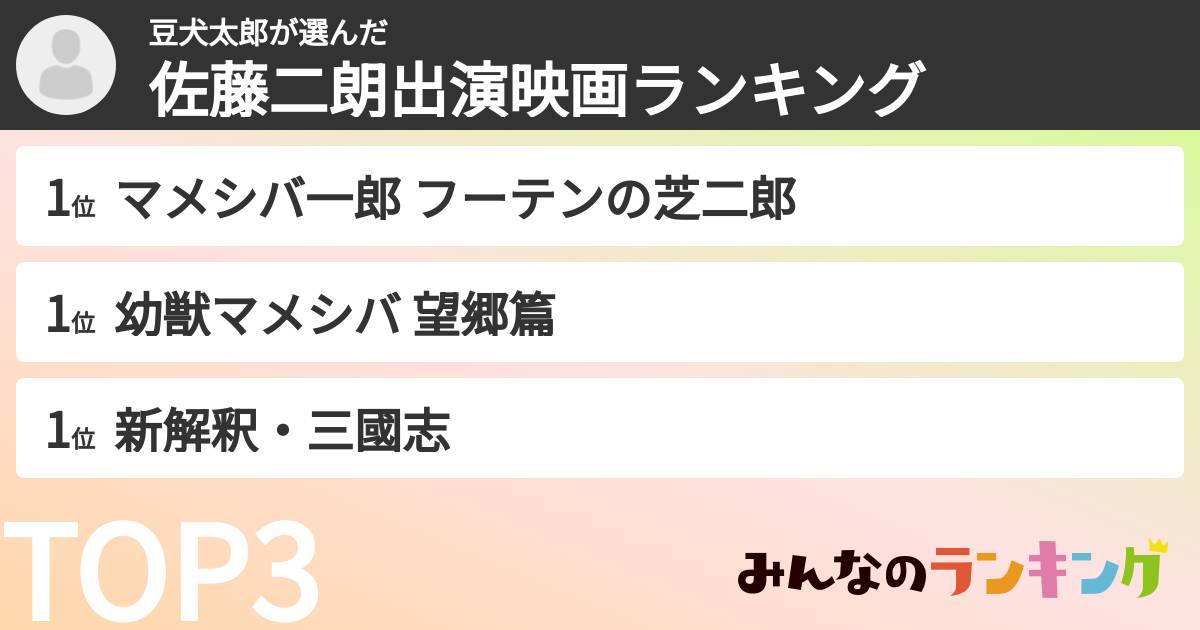 豆犬太郎さんの「佐藤二朗出演映画ランキング」