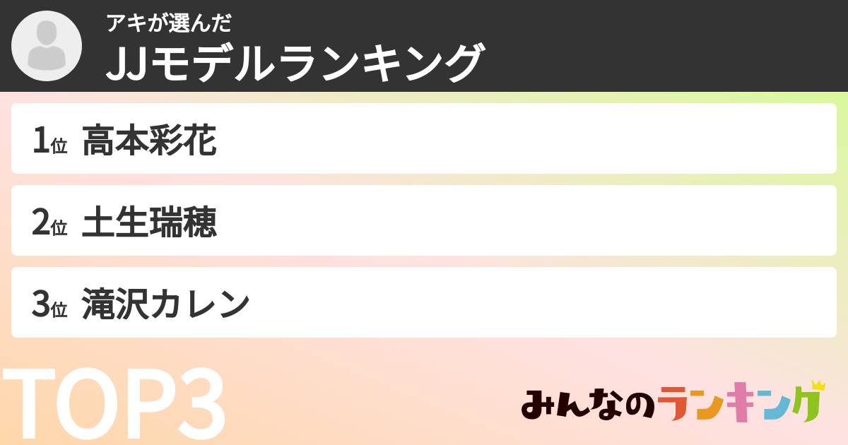 アキさんの「JJモデルランキング」