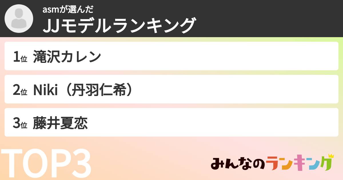 asmさんの「JJモデルランキング」