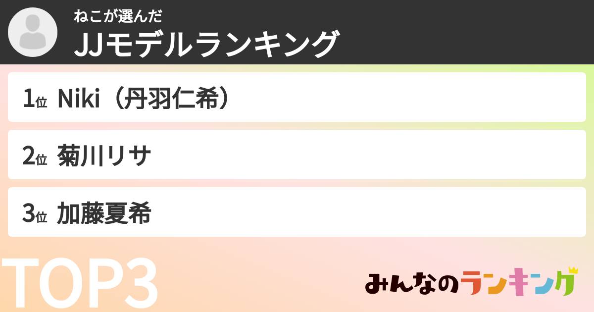 ねこさんの「JJモデルランキング」