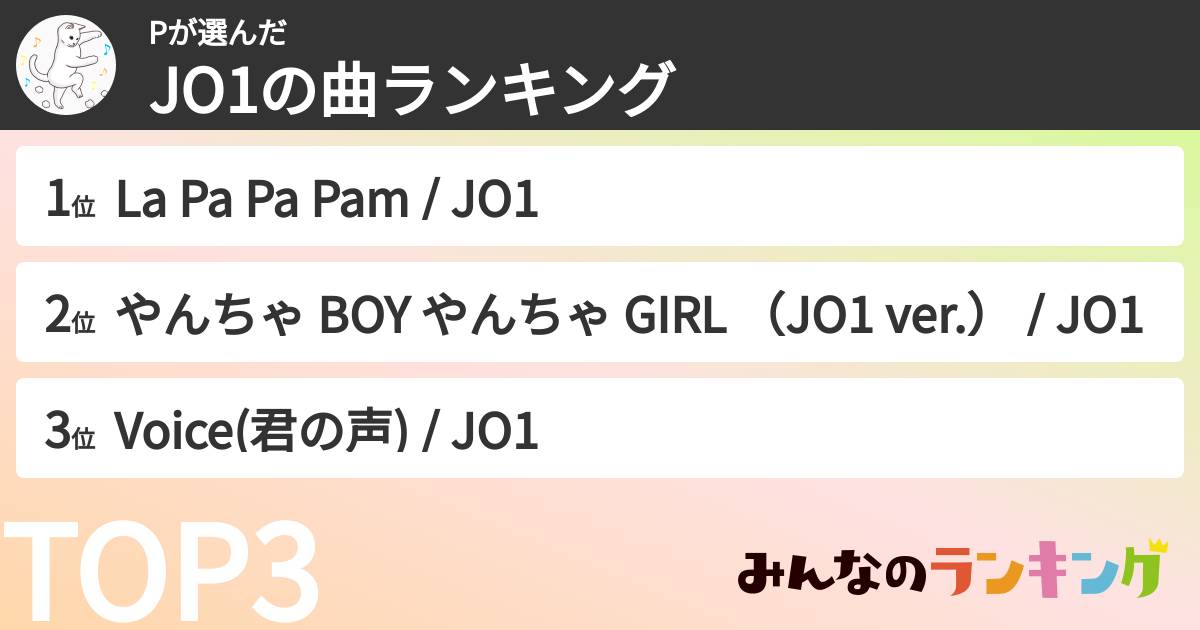 Pさんの「JO1の曲ランキング」