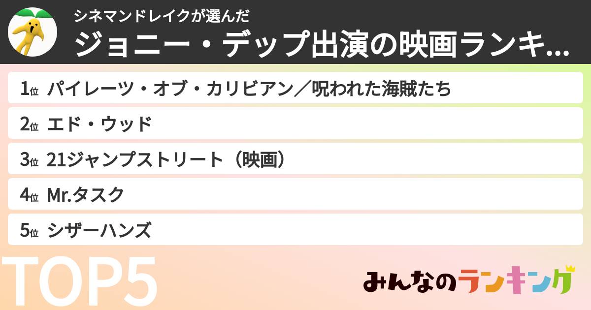 シネマンドレイクさんの「ジョニー・デップ出演の映画ランキング」