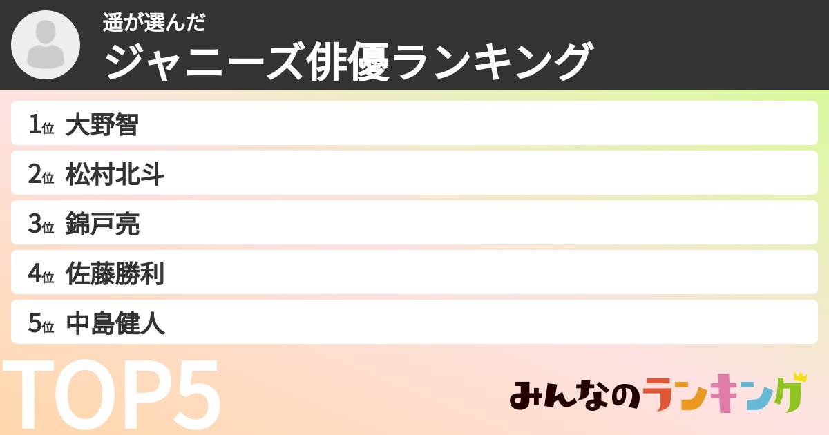 遥さんの「ジャニーズ俳優ランキング」