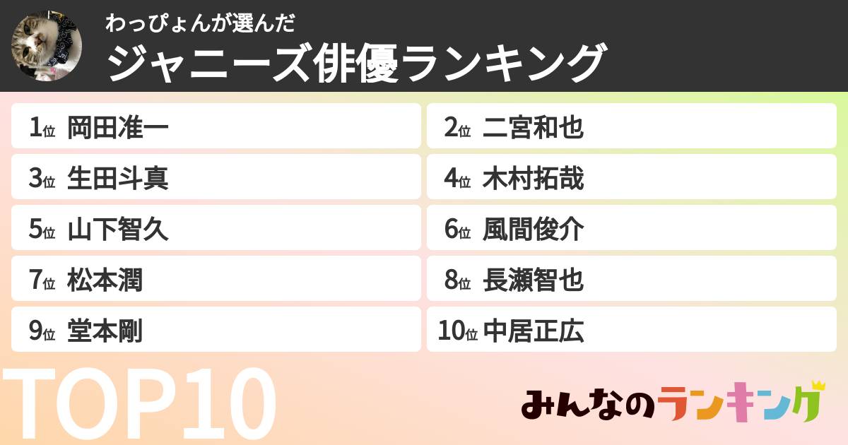 わっぴょんさんの「ジャニーズ俳優ランキング」