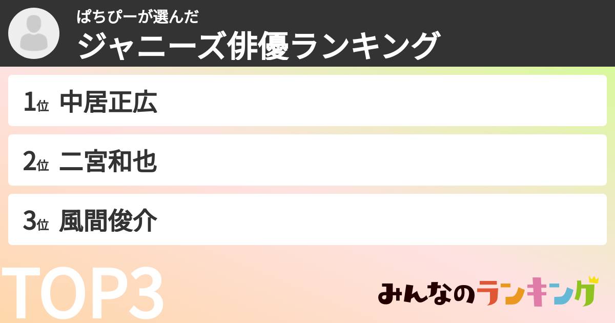 ぱちぴーさんの「ジャニーズ俳優ランキング」