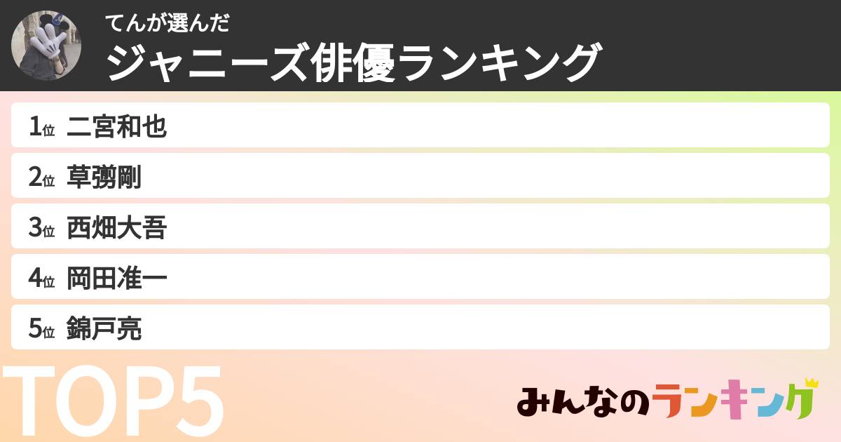 てんさんの「ジャニーズ俳優ランキング」