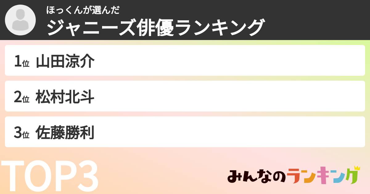 ほっくんさんの「ジャニーズ俳優ランキング」