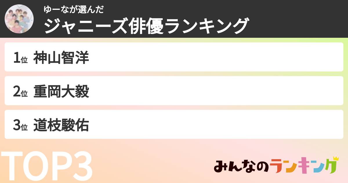 ゆーなさんの「ジャニーズ俳優ランキング」