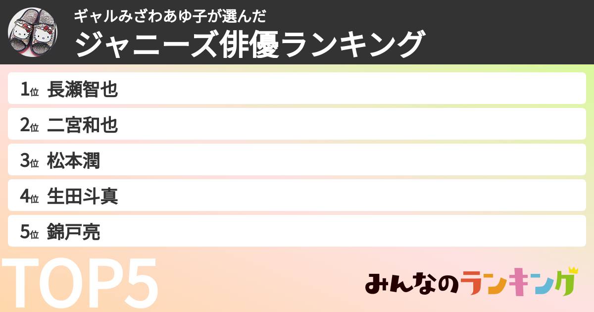 ギャルみざわあゆ子さんの「ジャニーズ俳優ランキング」