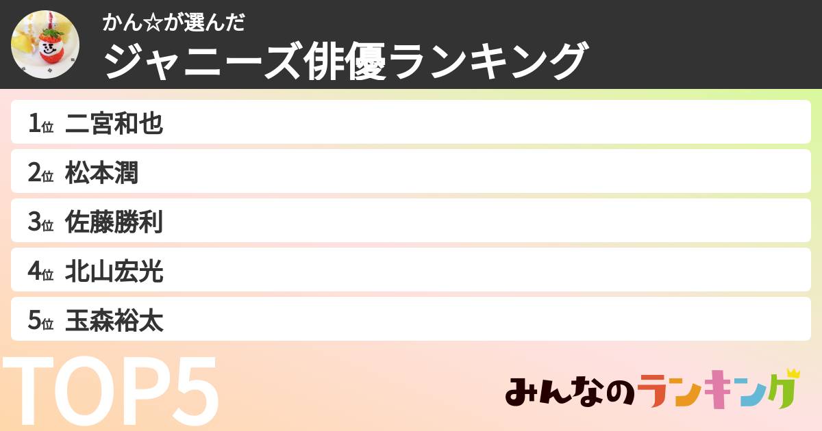 かん☆さんの「ジャニーズ俳優ランキング」