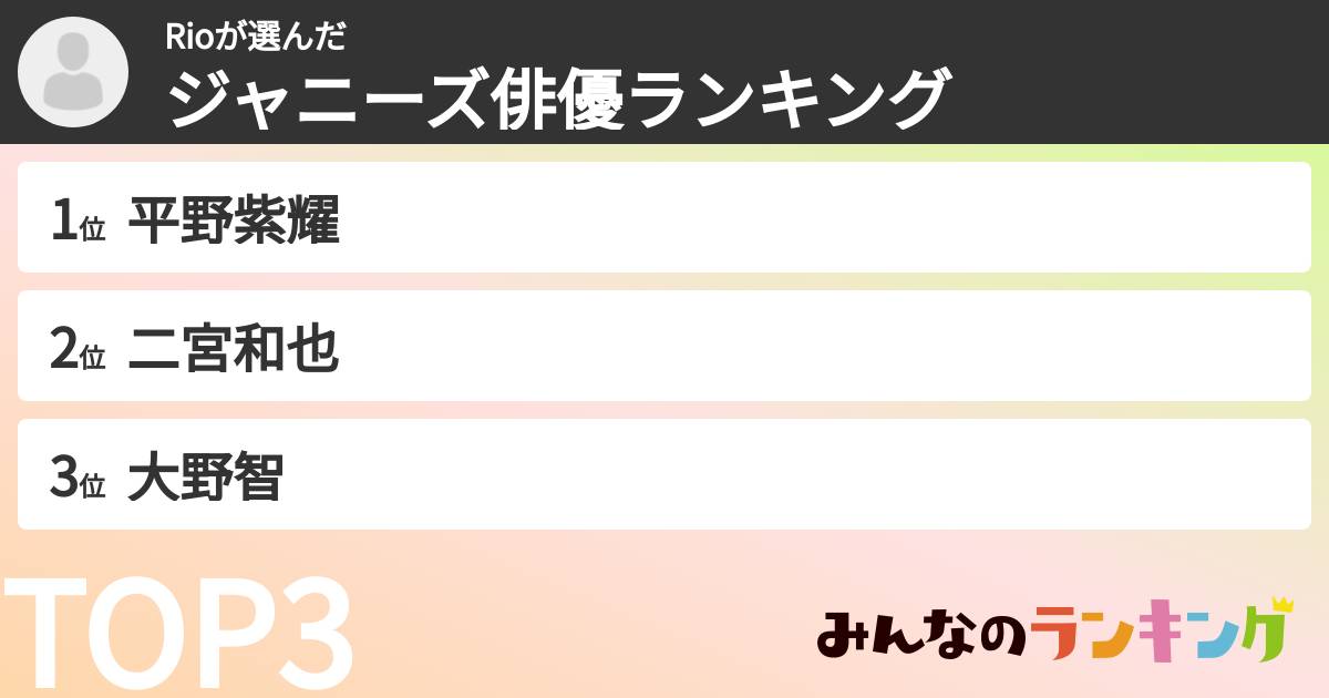 Rioさんの「ジャニーズ俳優ランキング」