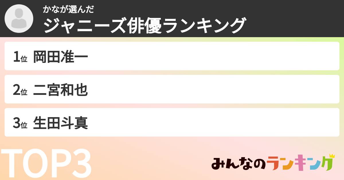 かなさんの「ジャニーズ俳優ランキング」