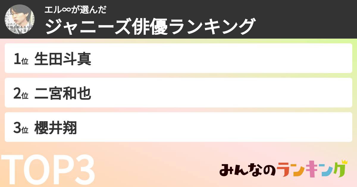 エル∞さんの「ジャニーズ俳優ランキング」