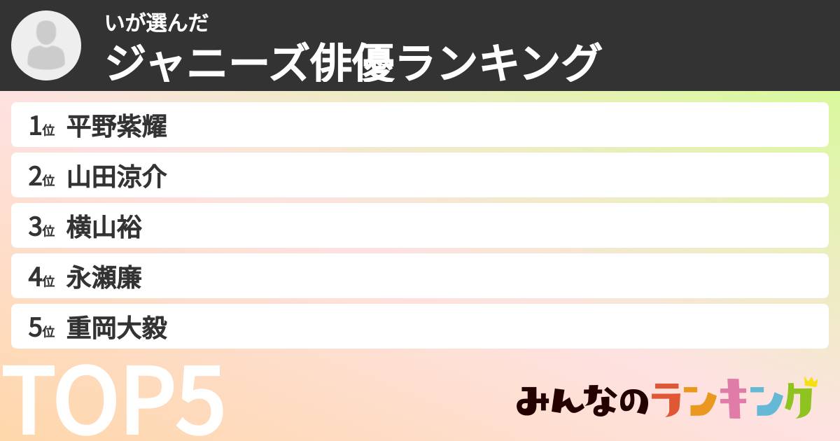 いさんの「ジャニーズ俳優ランキング」