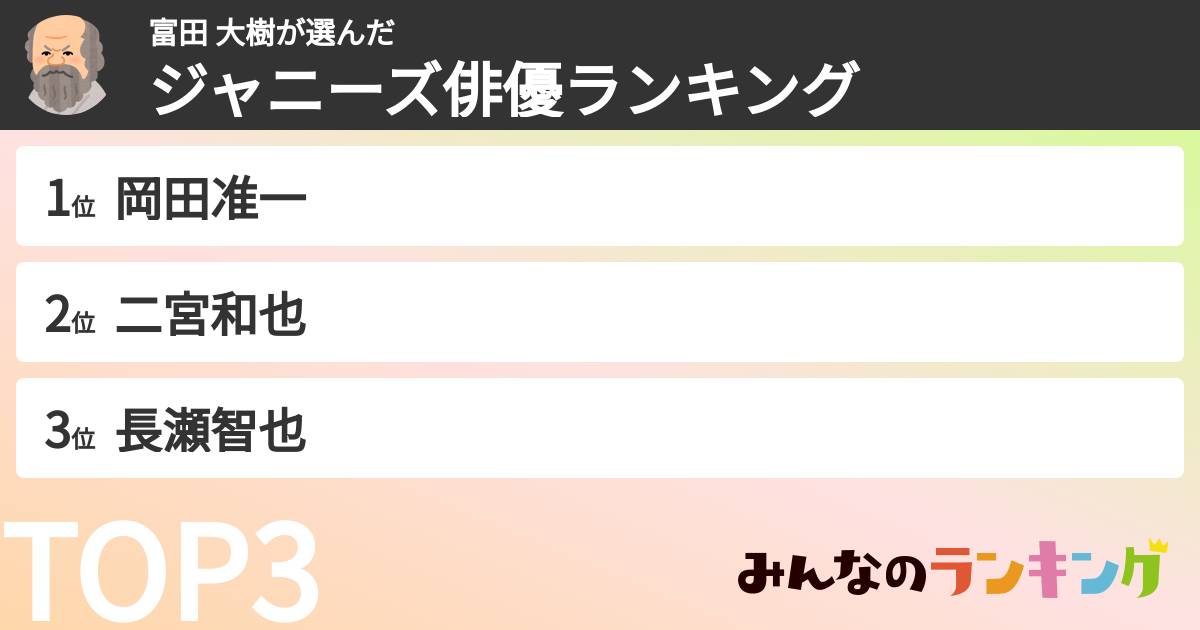 富田 大樹さんの「ジャニーズ俳優ランキング」
