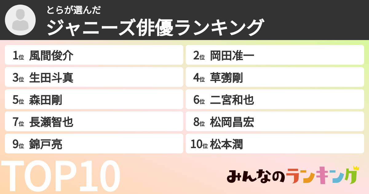 とらさんの「ジャニーズ俳優ランキング」