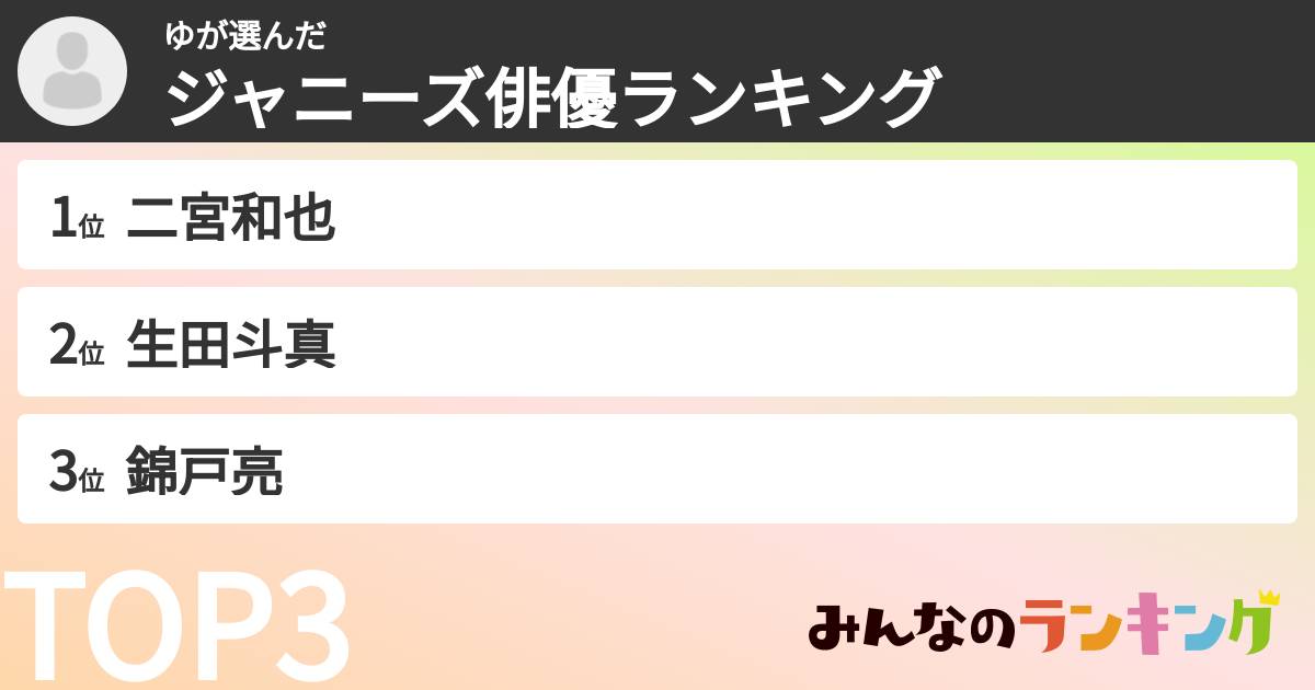 ゆさんの「ジャニーズ俳優ランキング」