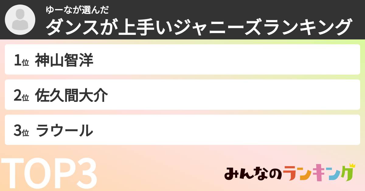 ゆーなさんの「ダンスが上手いジャニーズランキング」