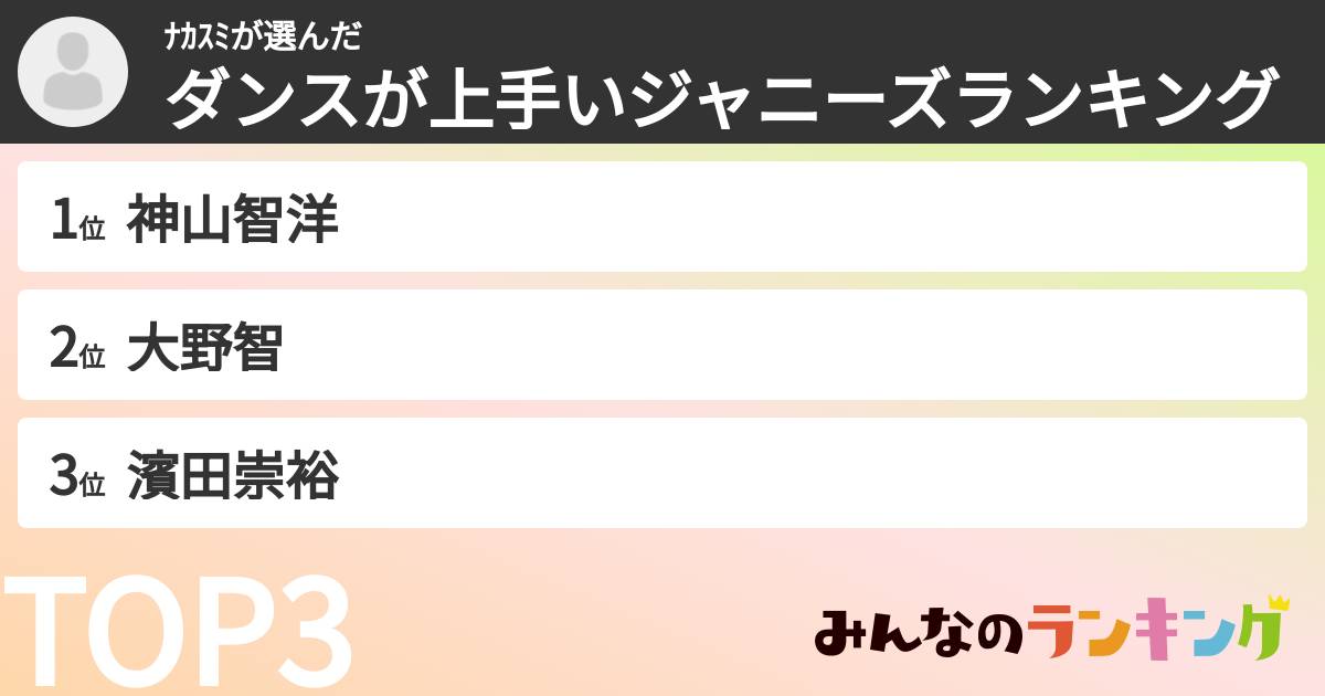 ナカスミさんの「ダンスが上手いジャニーズランキング」