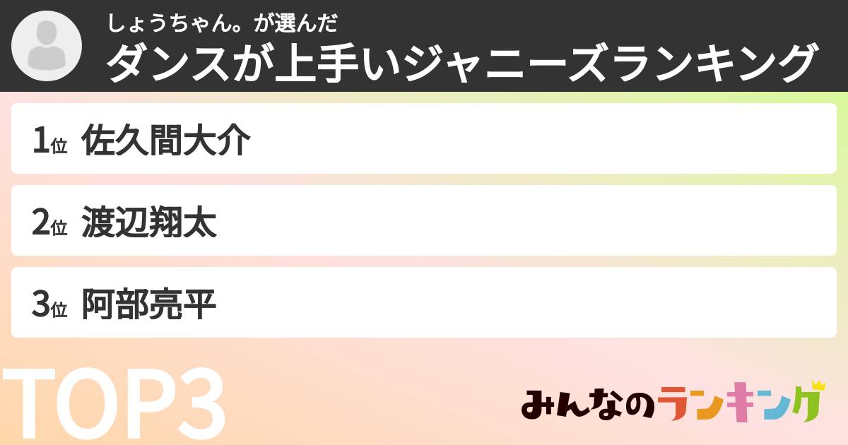 しょうちゃん。さんの「ダンスが上手いジャニーズランキング」