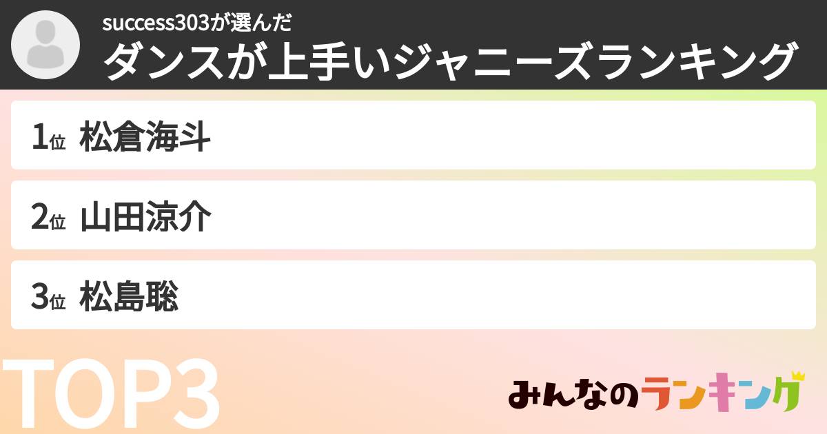 success303さんの「ダンスが上手いジャニーズランキング」