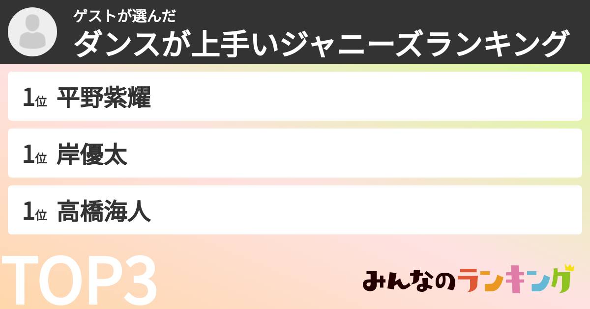 ゲストさんの「ダンスが上手いジャニーズランキング」