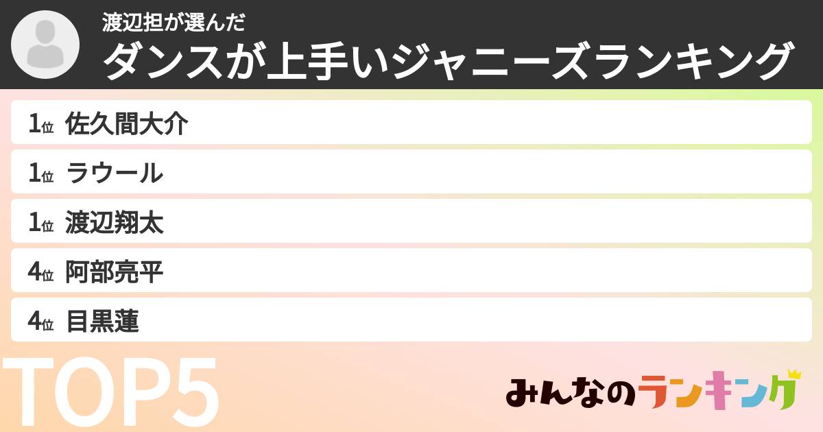 渡辺担さんの「ダンスが上手いジャニーズランキング」