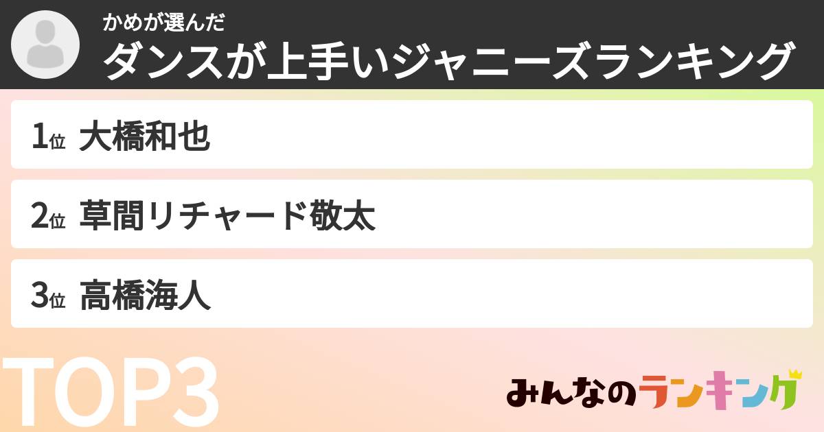 かめさんの「ダンスが上手いジャニーズランキング」