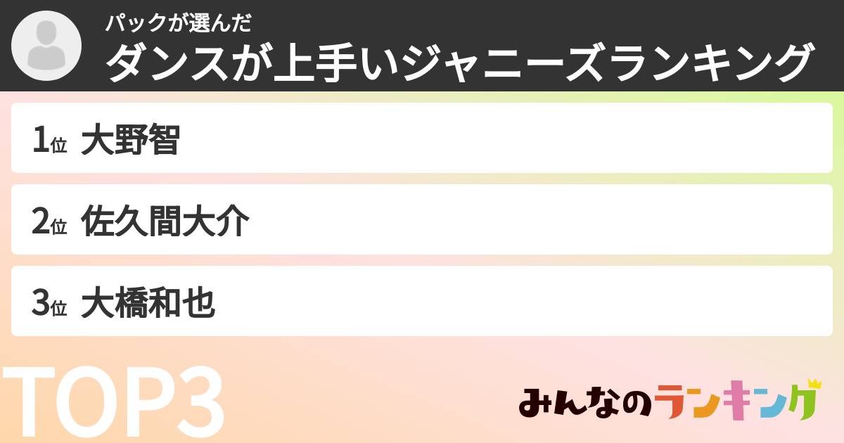 パックさんの「ダンスが上手いジャニーズランキング」