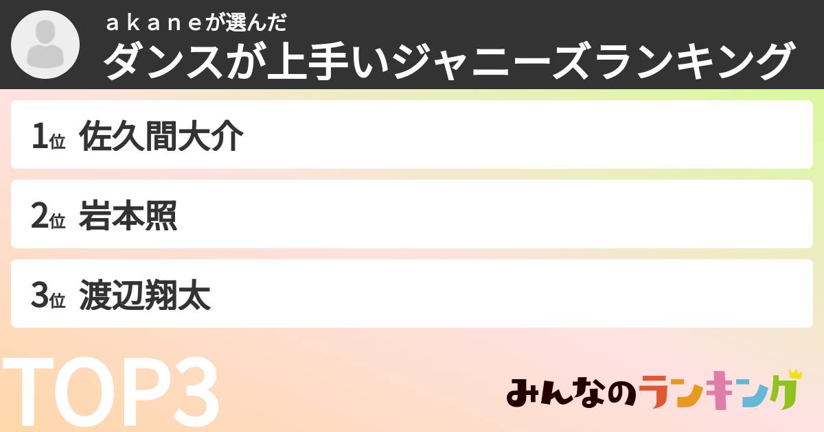 ａｋａｎｅさんの「ダンスが上手いジャニーズランキング」