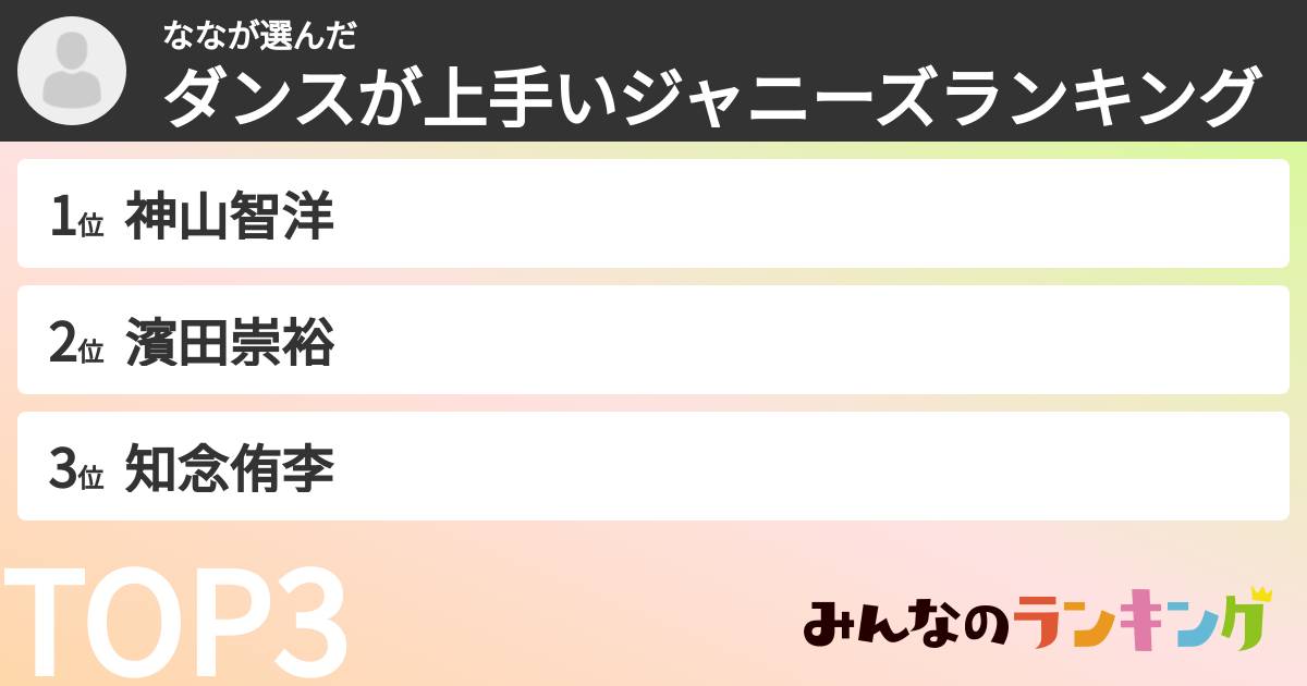 ななさんの「ダンスが上手いジャニーズランキング」