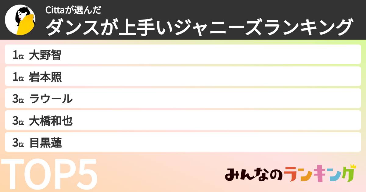 Cittaさんの「ダンスが上手いジャニーズランキング」