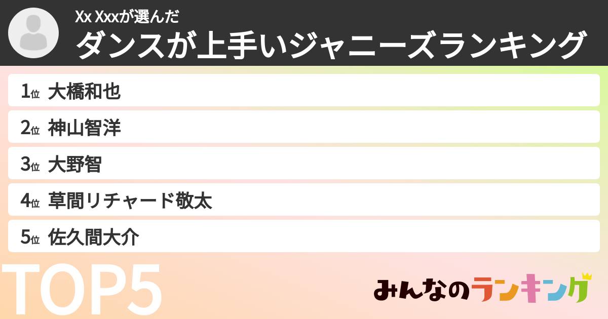 Xx Xxxさんの「ダンスが上手いジャニーズランキング」