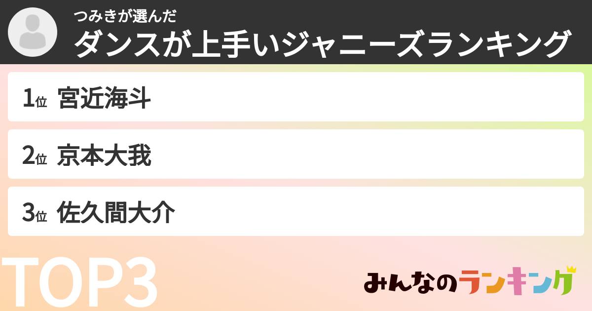 つみきさんの「ダンスが上手いジャニーズランキング」