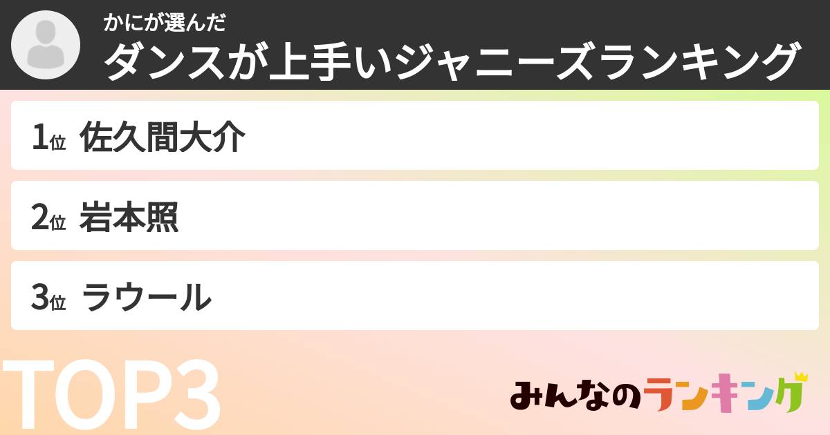 かにさんの「ダンスが上手いジャニーズランキング」