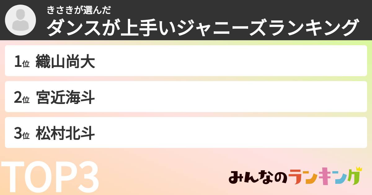 きさきさんの「ダンスが上手いジャニーズランキング」