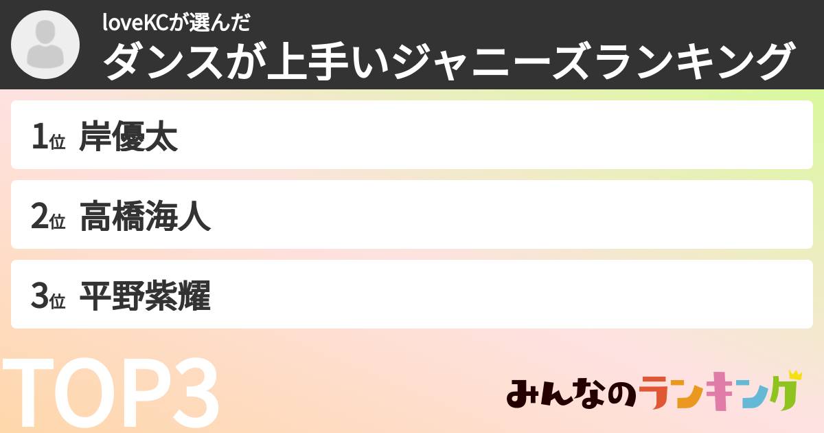 loveKCさんの「ダンスが上手いジャニーズランキング」
