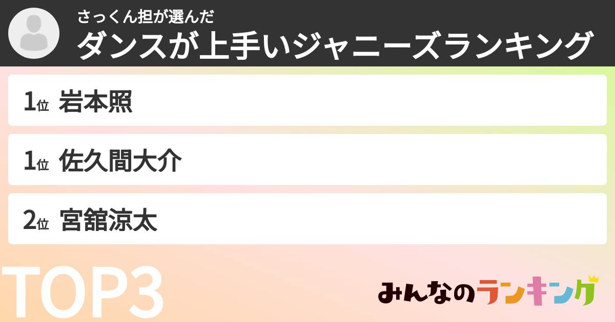 さっくん担さんの「ダンスが上手いジャニーズランキング」