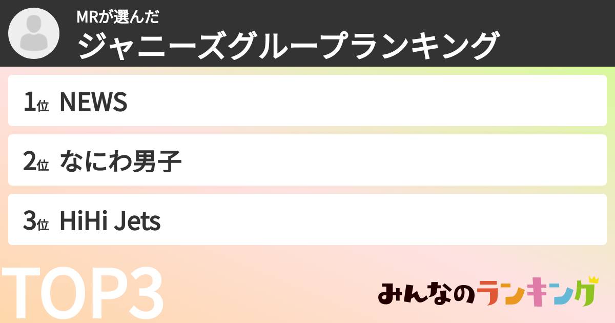 MRさんの「ジャニーズグループランキング」