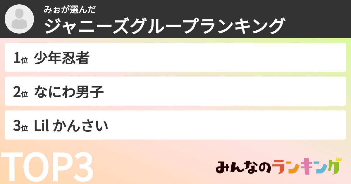 みぉさんの「ジャニーズグループランキング」